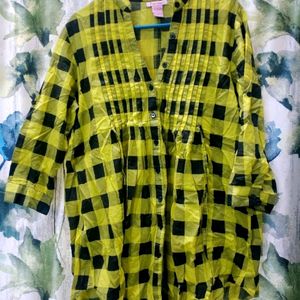 Yellow Checked Tunic Top In Pure Cotton