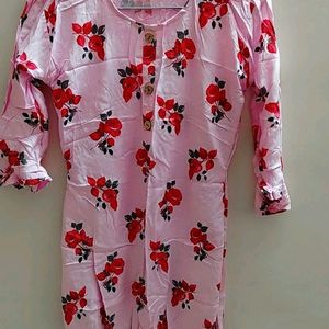 Pink Kurti With Red Rose