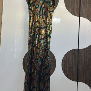 Sequins Gold And Green Maxi Dress