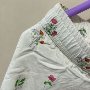 Women White Floral Shorts