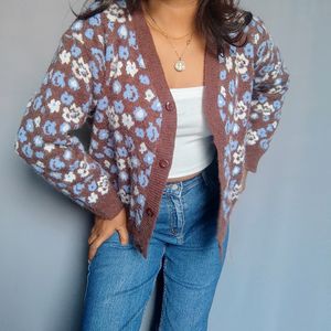 Floral Print Knit Cardigan