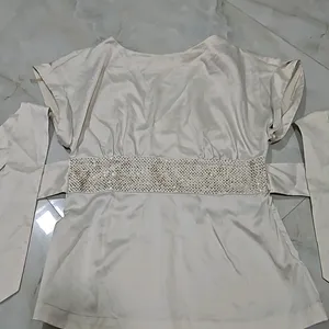 Silk White Party Wear Top