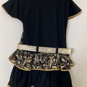 Golden Black Frock For Girls