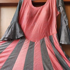 Baby Pink & Light Black Ethnic Gown Party Wear