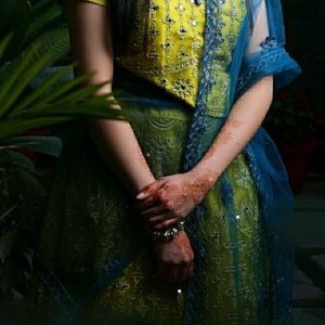 Mehndi Color - Fully Stitched Net Lehnga