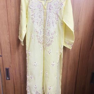 Beautiful Yellow Cotton Chikankari Kurta