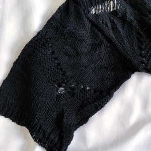 Y2k Distressed Oversized Crochet Knitted Black Top