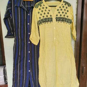 COLLAR COTTON KURTHA BLUE & YELLOW RAYON 💛 COMBO