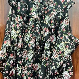 Beautiful Black Floral Top With Flare Sleeves