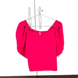 Pink Puff Sleeves Sweat heart Neck Top