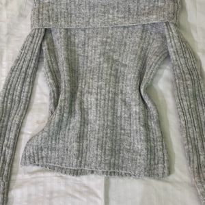 grey off shoulder sweater