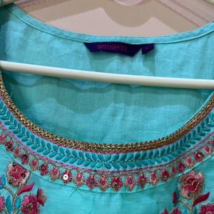 Cyan Color Sleeveless Festive Kurta