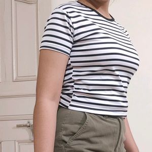 White And Black Stripped Crop Top