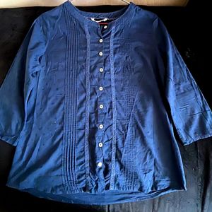 Blue Cotton Quarter Sleeves Top