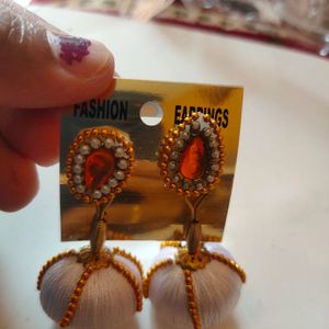 White Silk Thread Earrings