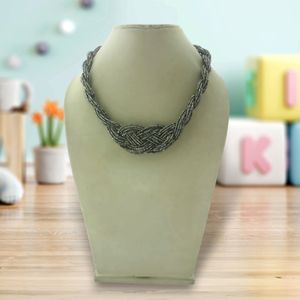 Gray Seed Beaded Chunky Twisted Necklace