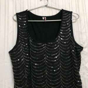 Studio Y Black Sequined Scoop Neck Top