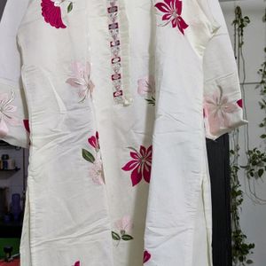 Price Drop Alert Pearl white Full Sleevs Kurti Set