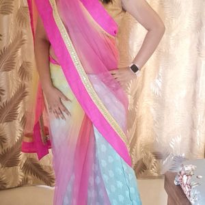 beautiful shaded saree with embroidery , Ready Bls