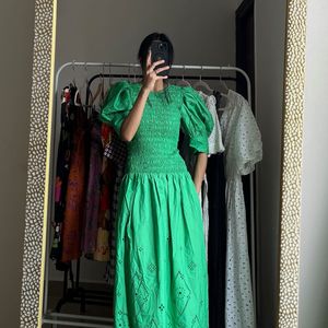 Green Broderie Anglaise Midi Dress