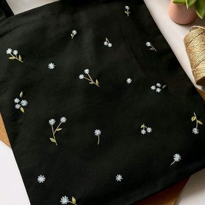 Customisable Hand embroidered Black Tote Bag