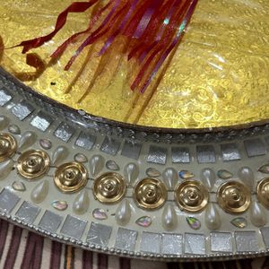 Golden Empty Dry Fruit Thali With Designer Border