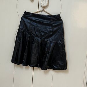 High-Waist Black Leather Skirt