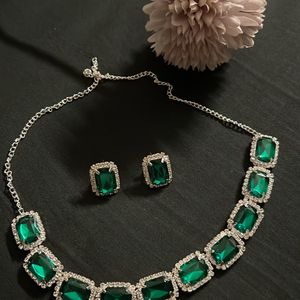 Green Stone Diamond Necklace