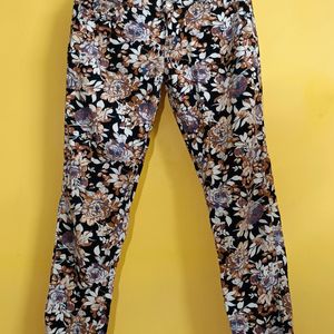 Floral Painted Slim Trousers For Women