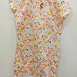 White Printed Straight Kurta For Women Size 40