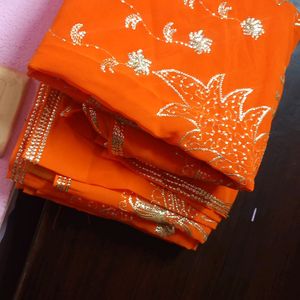 Reduced Price  ORANGE CREPE SAREE🧡