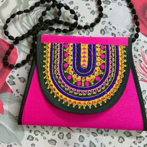 Pretty Pink Sling Bag with Thread Embroidery