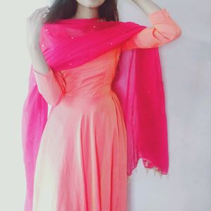 Georgette Gown With Pink Dupatta