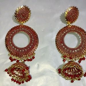 Red & Golden Jhumki Earing Studs