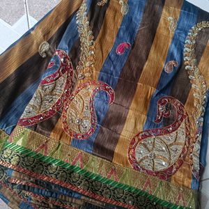 Raw Silk Saree With Multi Colour