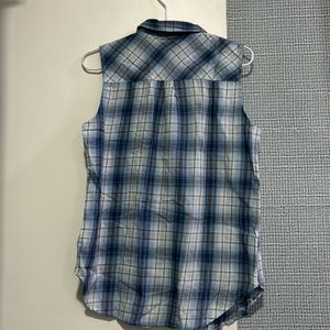 Blue Plaid Sleeveless Shirt