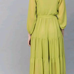 Lime Green Tiered Pleated Maxi Dress