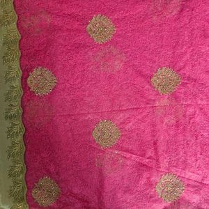 Stunning Rose Thread Work Net Saree