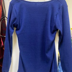 Blue Ribbed Full Sleeves Top