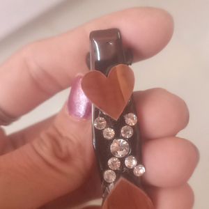 Small Hair Clip Heart Design With Stone Work