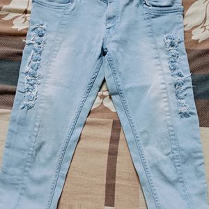 Light Blue rugged Half Jeans