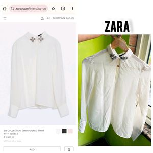 Zara white embellished collar shirt