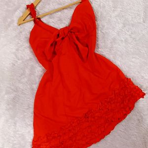Bright Red Assymetrical Length Dress