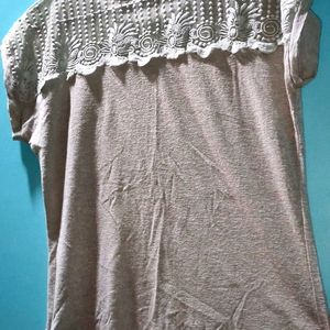 Grey Top With Floral Net Design