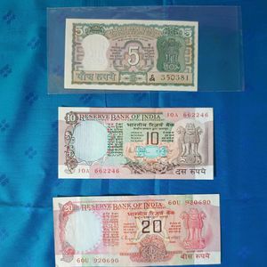 5 Rs Deer, 10Rs Peacock , 20Rs Chakra Indian Notes