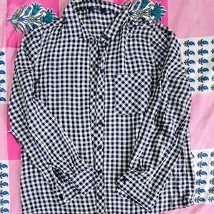 Navy Blue And White Checked Shirt For Women