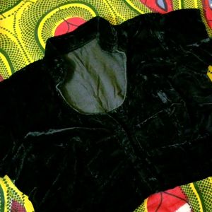 Collar Neck Black Velvet Blouse