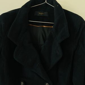 Royal Black Woolen Blazer With Front Design.