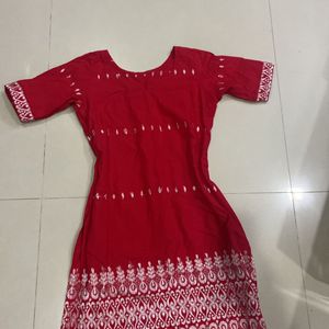 Red V Neck Straight Kurta