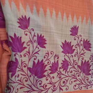 Lotus Design Pink Orange Combo Saree